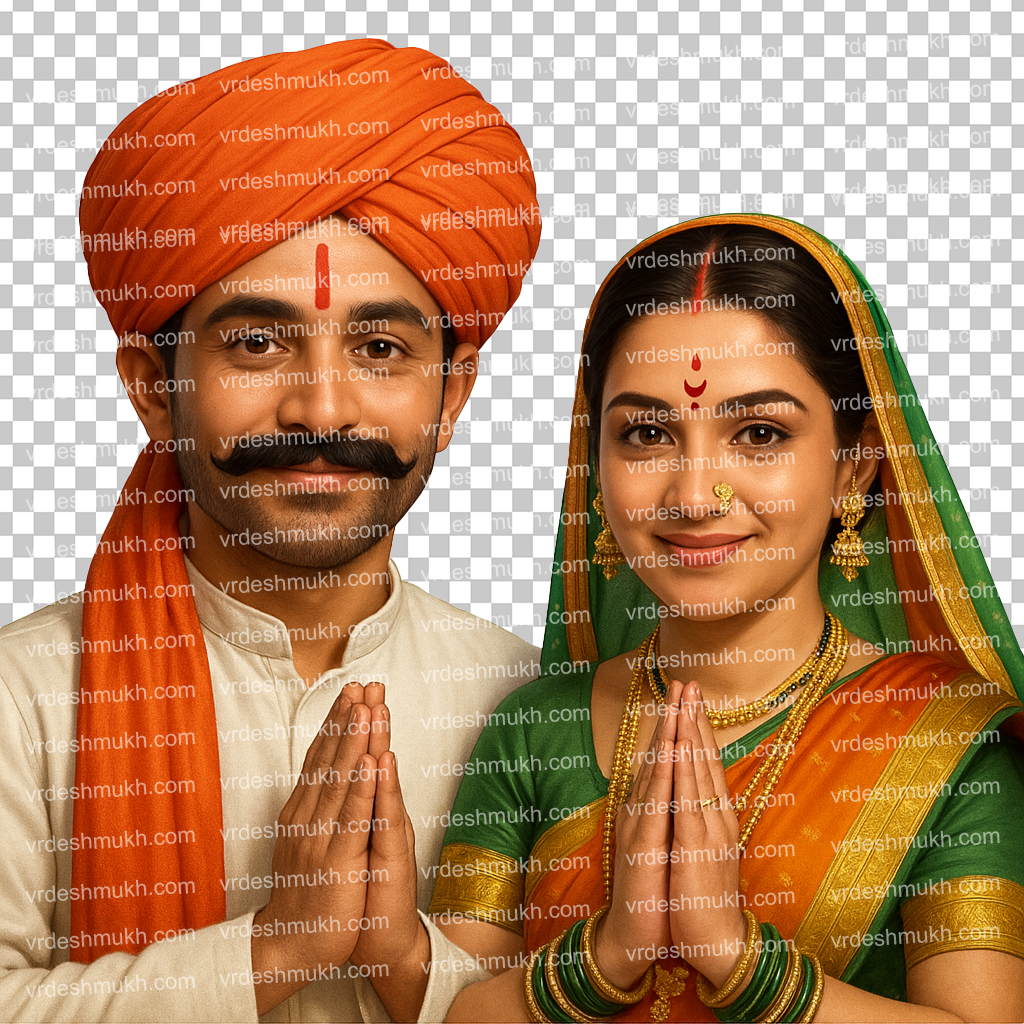 Marathi Couple Namaste PNG Transparent Background | Welcome Couple PNG