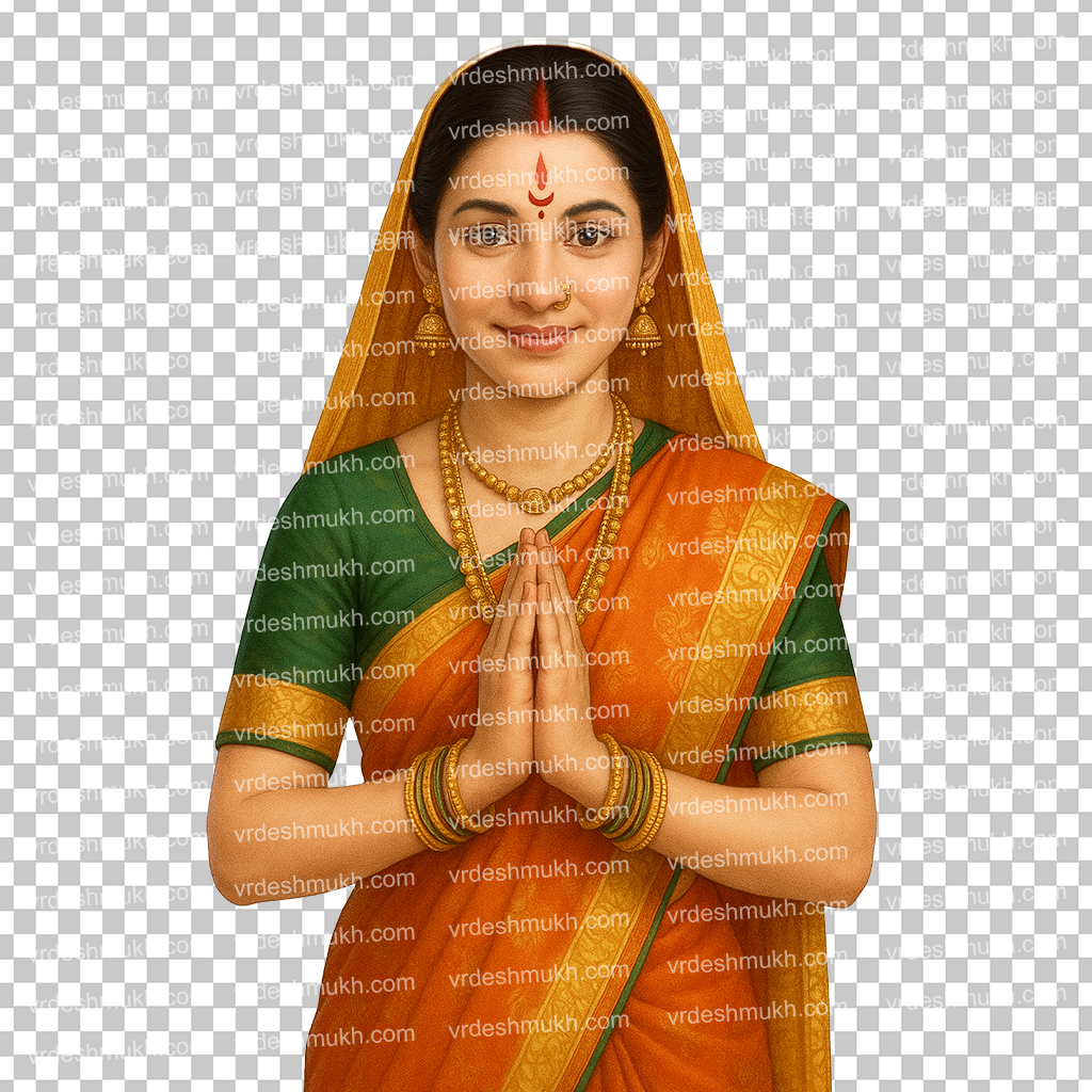 Marathi Woman Namaste PNG Transparent Background | Indian Woman Welcome PNG