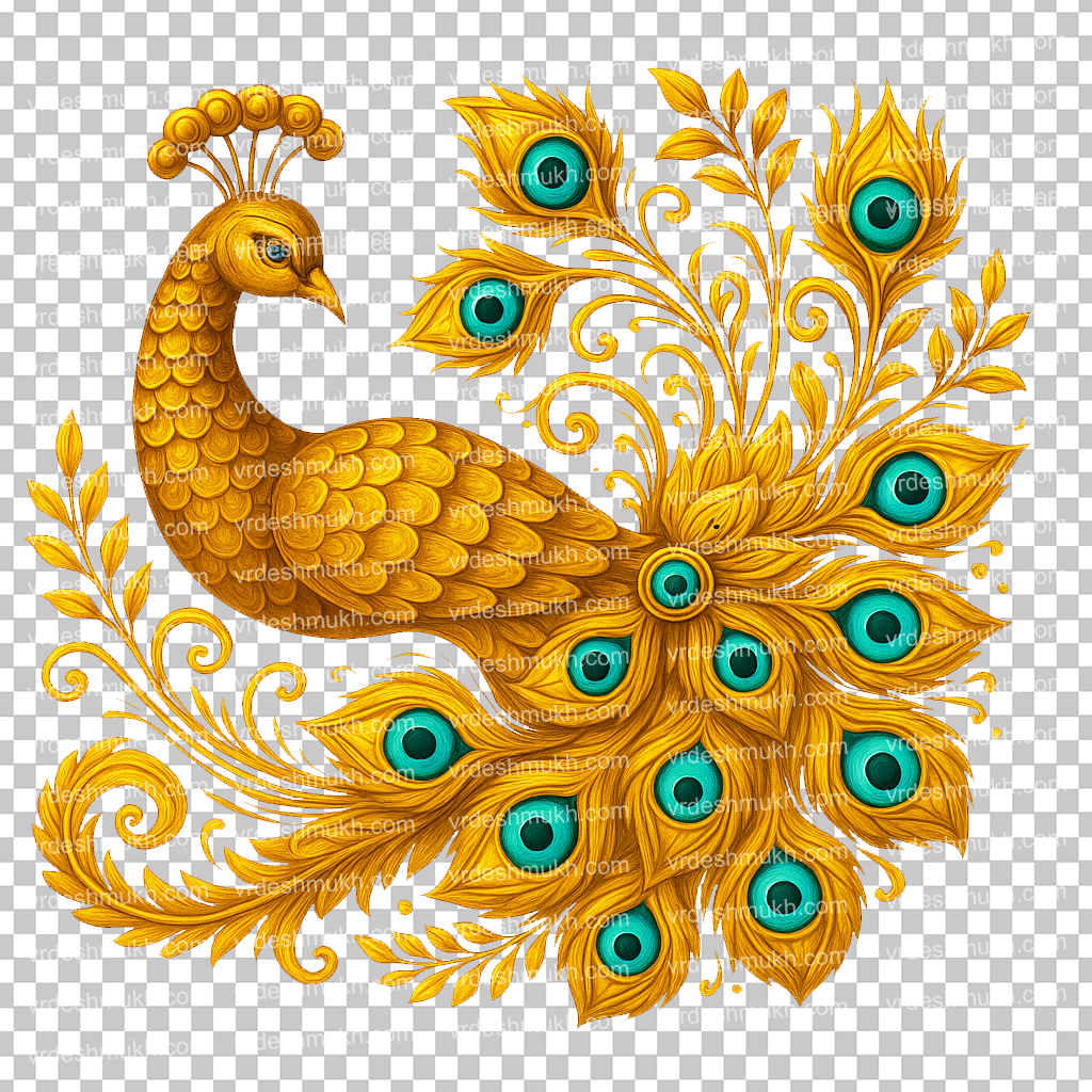 Golden Peacock PNG Transparent Background | Decorative Peacock Bird PNG