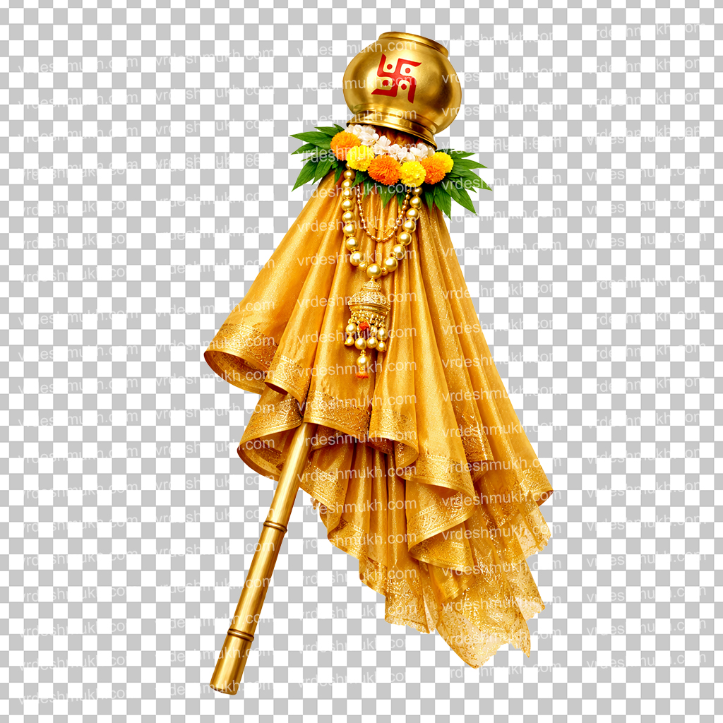 Traditional Gudi Padwa Gudi PNG Transparent Background | Golden Gudi PNG Free Download