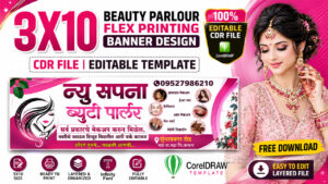 3X10 Beauty Parlour Flex Printing Banner Design CDR File | Editable CorelDRAW Template