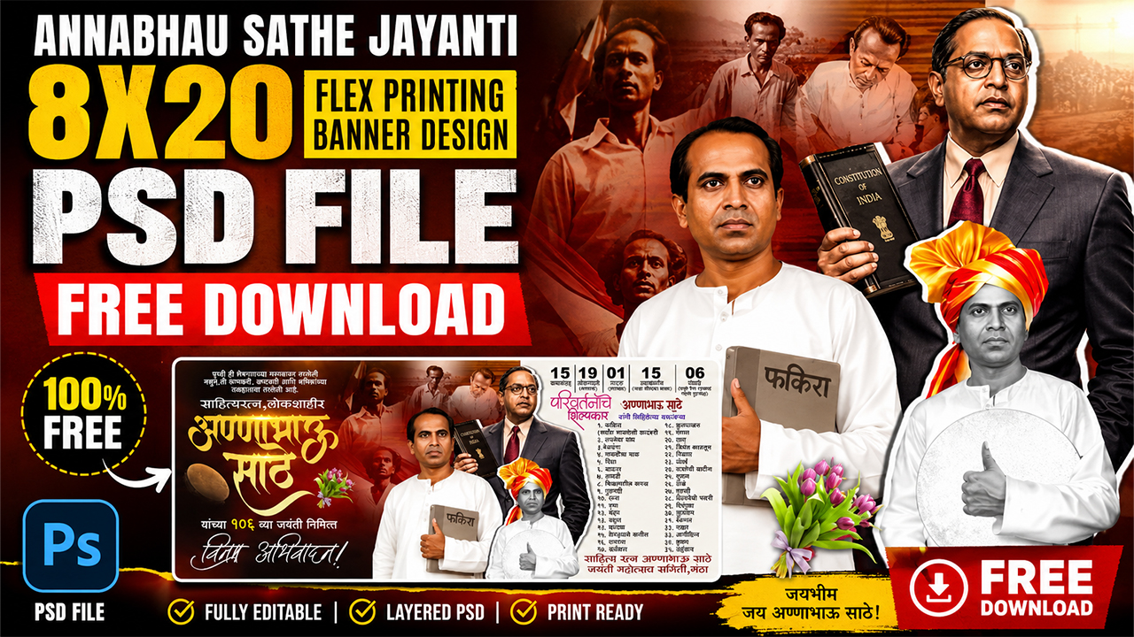Annabhau Sathe Jayanti 8X20 Flex Printing Banner Design PSD File Free Download